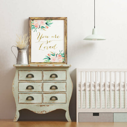 You So Are Loved Printable Nursery Wall Art, Gold Nursery Decor Girl Bedroom
