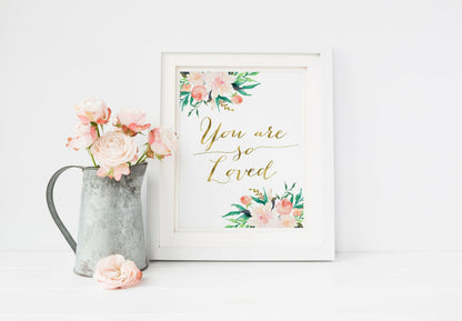 You So Are Loved Printable Nursery Wall Art, Gold Nursery Decor Girl Bedroom