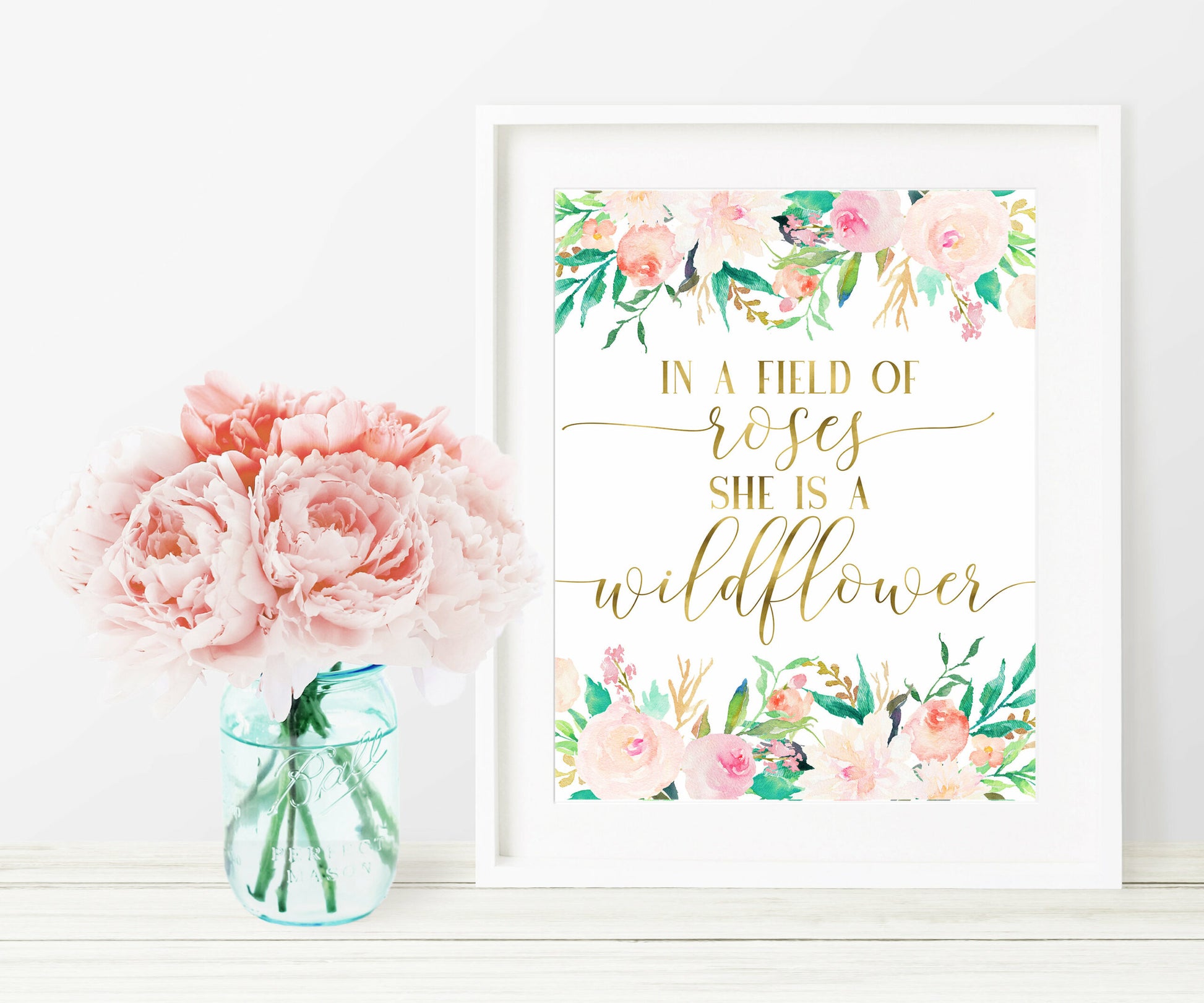 In A Field Of Roses She Is Wildflower, Printable Nursery Bedroom Wall Art Decor