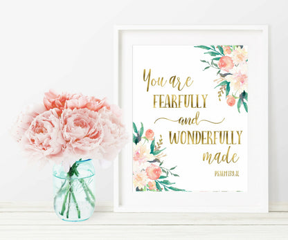 You Are Fearfully And Wonderfully Made, Psalm 139:14,Nursery Bible Verse Print