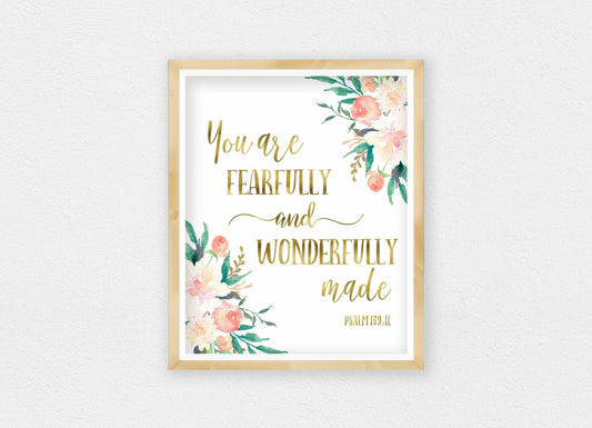 You Are Fearfully And Wonderfully Made, Psalm 139:14,Nursery Bible Verse Print