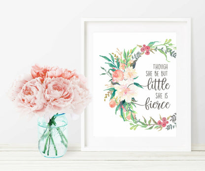 Though She Be But Little She Is Fierce, Printable Nursery Bedroom Art Decor