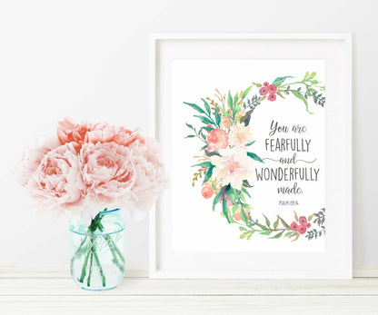 You Are Fearfully And Wonderfully Made, Psalm 139:14,Nursery Bible Verse Print