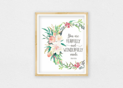 You Are Fearfully And Wonderfully Made, Psalm 139:14,Nursery Bible Verse Print