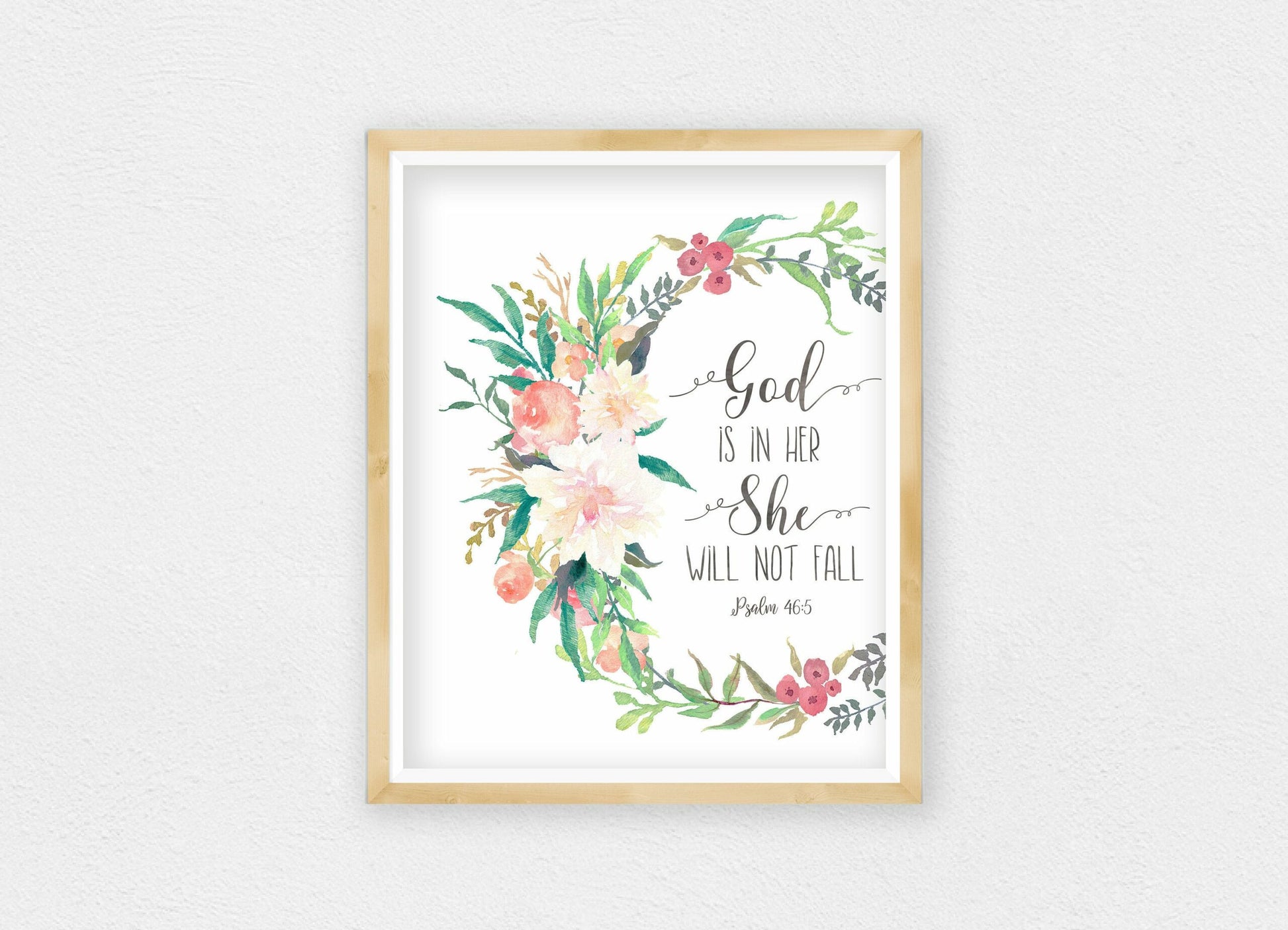 God Is In Her She Will Not Fall, Psalm 46:5,Nursery Bible Verse Print,Wall Art Decor