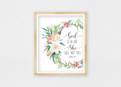 God Is In Her She Will Not Fall, Psalm 46:5,Nursery Bible Verse Print,Wall Art Decor