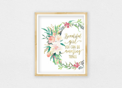 Beautiful Girl You Can Do Amazing Things, Printable Nursery Bedroom Wall Art