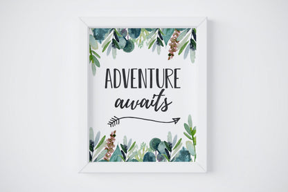 Adventure Awaits, Boys Nursery Prints, Eucalyptus Nursery Decor Wall Art