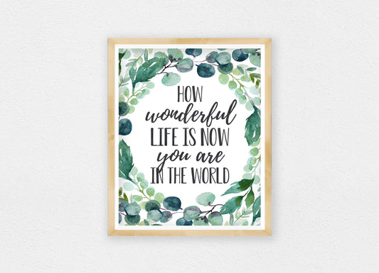 How Wonderful Life Is Now You're In The World,Boys Nursery Prints Decor Wall Art