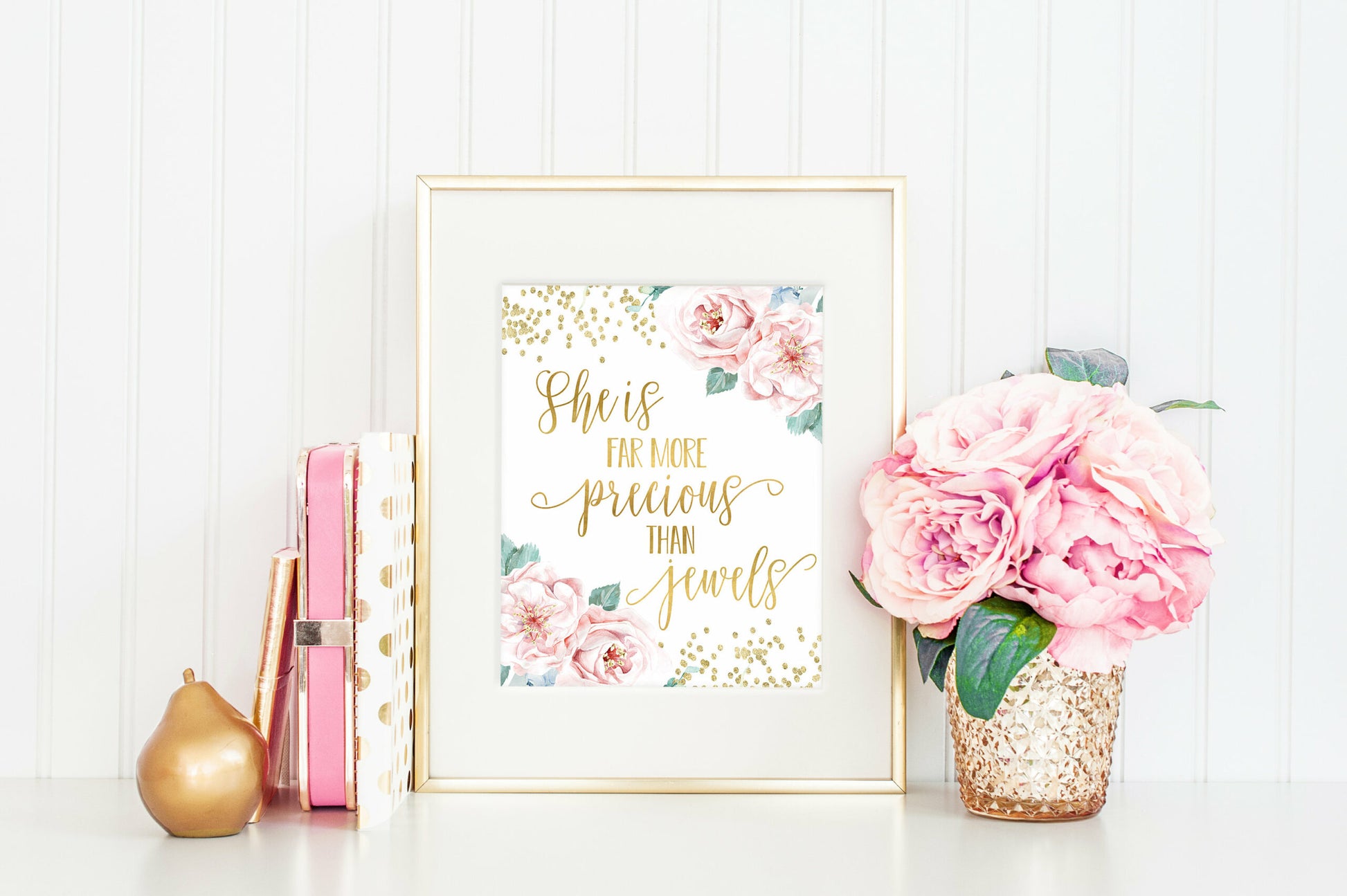 She Is More Precious Than Jewels Printable Nursery Wall Art, Gold Nursery Decor
