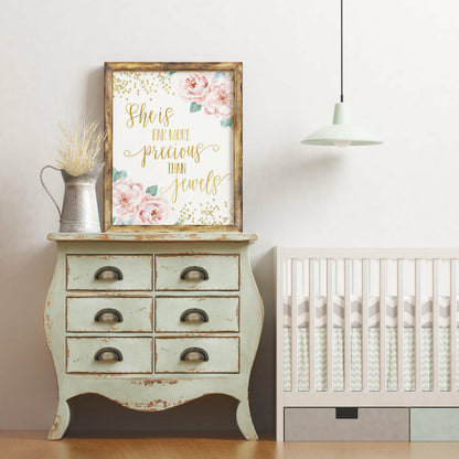 She Is More Precious Than Jewels Printable Nursery Wall Art, Gold Nursery Decor