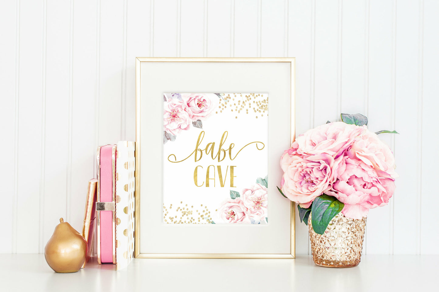 Bebe Cave Printable Nursery Wall Art,Gold Nursery Decor Girl,Girls Room Wall Art