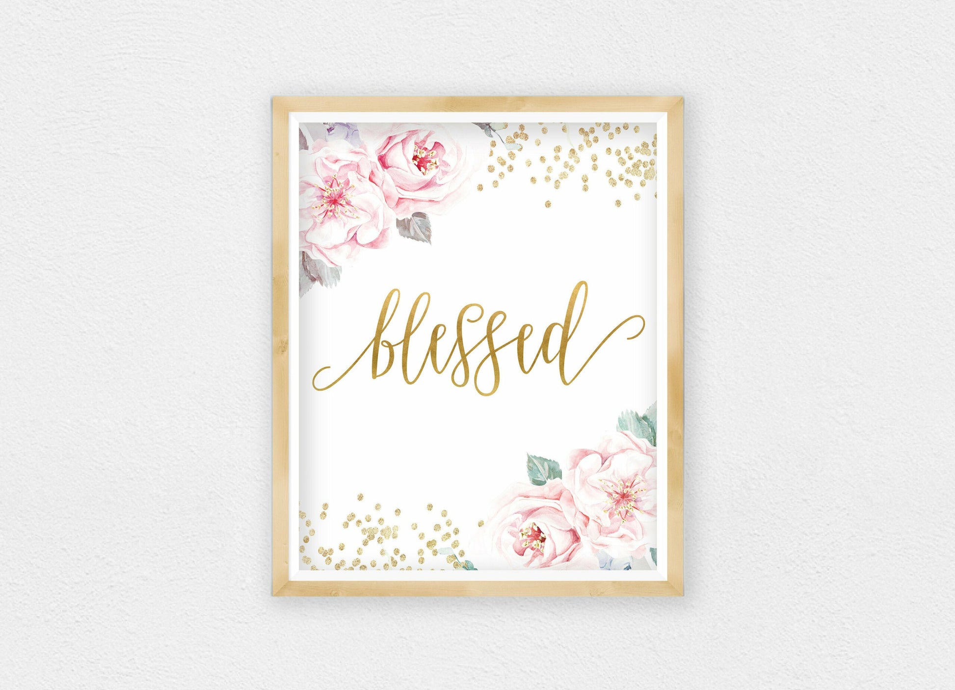 Blessed Printable Nursery Wall Art, Gold Nursery Decor Girl Room Wall Art Gift