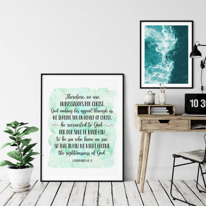 We Are Ambassadors For Christ, 2 Corinthians 5:20, Printable Bible Verses, Scripture Wall Art