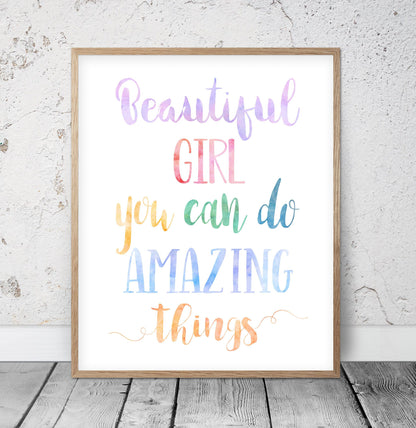 Beautiful Girl You Can Do Amazing Things, Nursery Print Wall Art, Nursery Decor