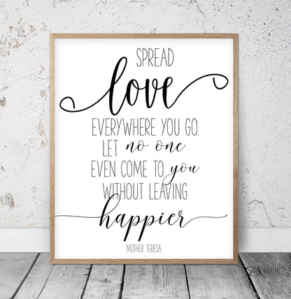 Spread Love Everywhere You Go, Mother Teresa Quote, Nursery Wall Art