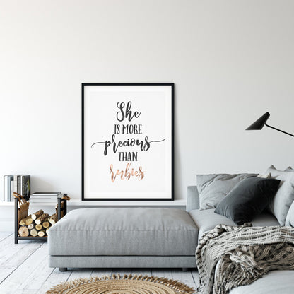 She Is More Precious Than Rubies, Bible Verse Wall Art, Scripture Prints Nursery Decor Girls Room