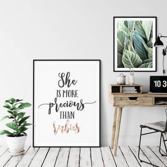 She Is More Precious Than Rubies, Bible Verse Wall Art, Scripture Prints Nursery Decor Girls Room