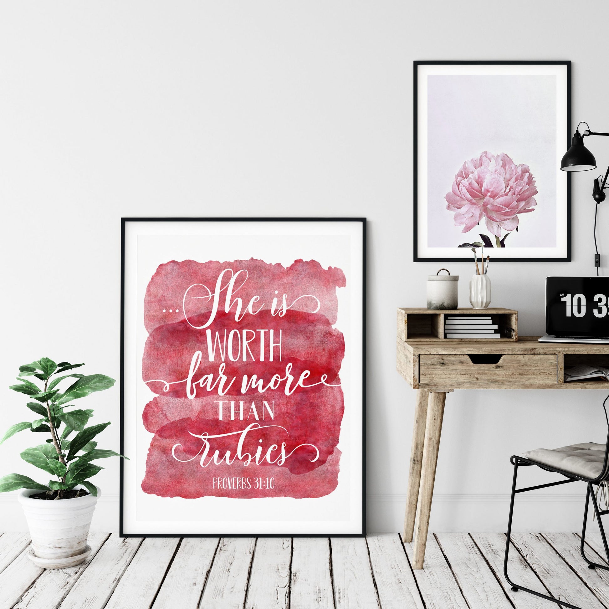 She's Worth Far More Than Rubies, Proverbs 31:10, Bible Verse Printable, Christian Wall Art