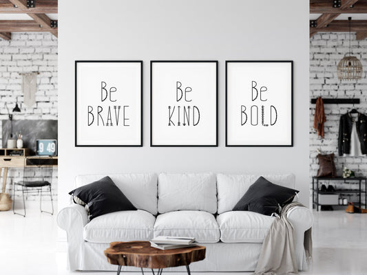 Set Of 3 Prints Be Bold Be Brave Be Kind, Nursery Boho Prints, Kids Room Decor