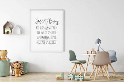 Sweet Boy You Are More Than Ever Expected, Boys Room Decor, Nursery Wall Art