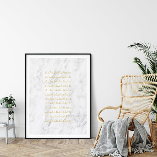 Geometric Triangle Wall Art, Gold & White Abstract Artwork, Room Wall Art Decor