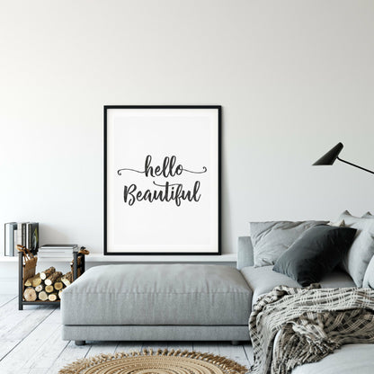 Hello Beautiful Print, Nursery Watercolor Wall Art Decor Inspirational Quote