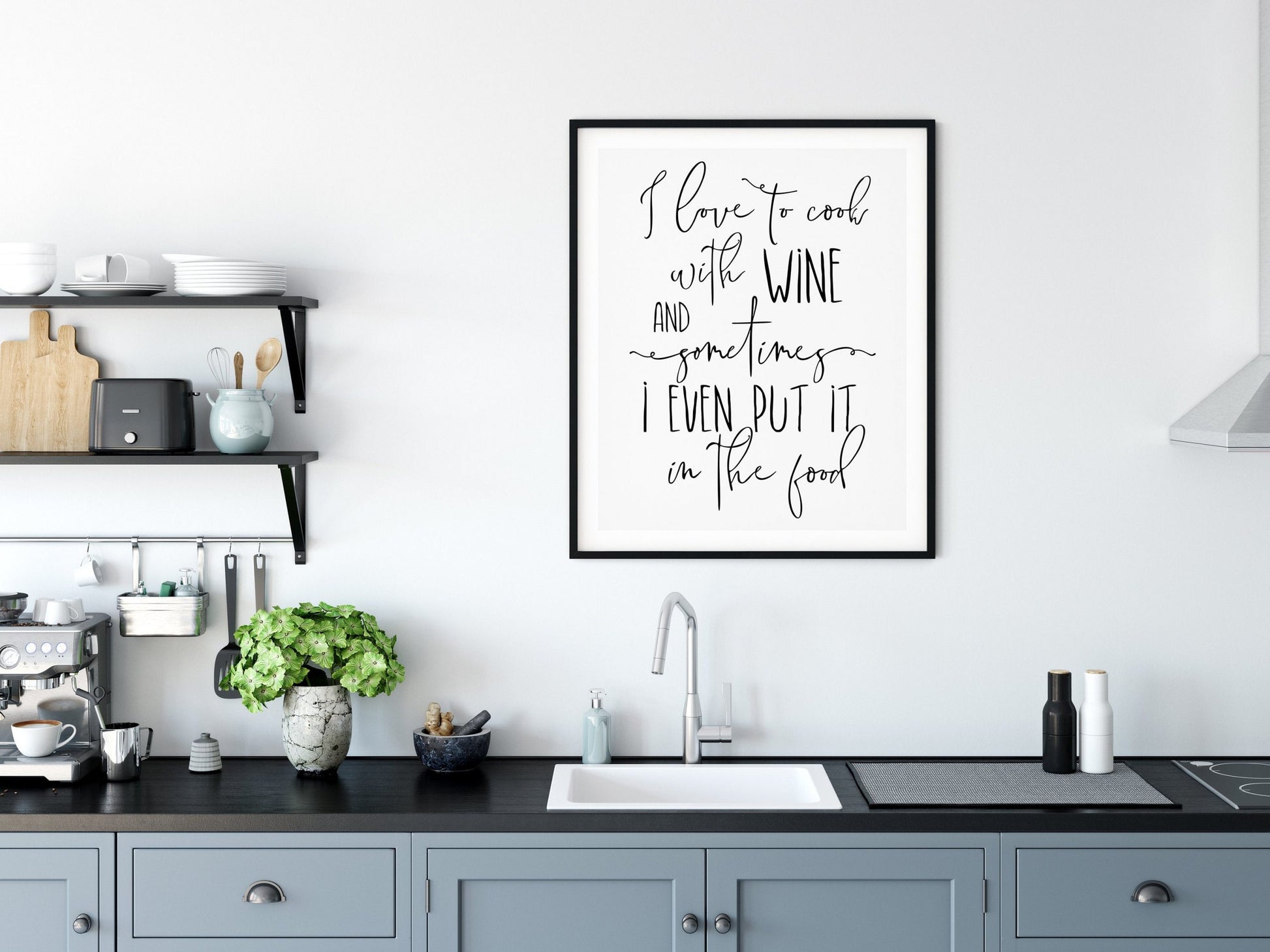 I Love To Cook With Wine, Kitchen Printable Wall Art, Kitchen Home Decor Print
