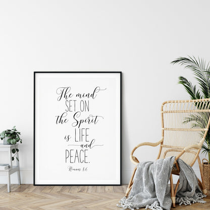 The Mind Set On The Spirit, Romans 8:6, Bible Verse Printable Wall Art, Nursery Bible Quotes