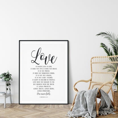 Love Is Patient, Love Never Fails, 1 Corinthians 13,Bible Verse Printable Wall Art,Nursery Bible Quotes