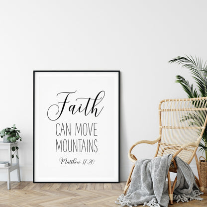 Faith Can Move Mountains, Matthew 17:20, Bible Verse Printable Wall Art, Nursery Bible Quotes