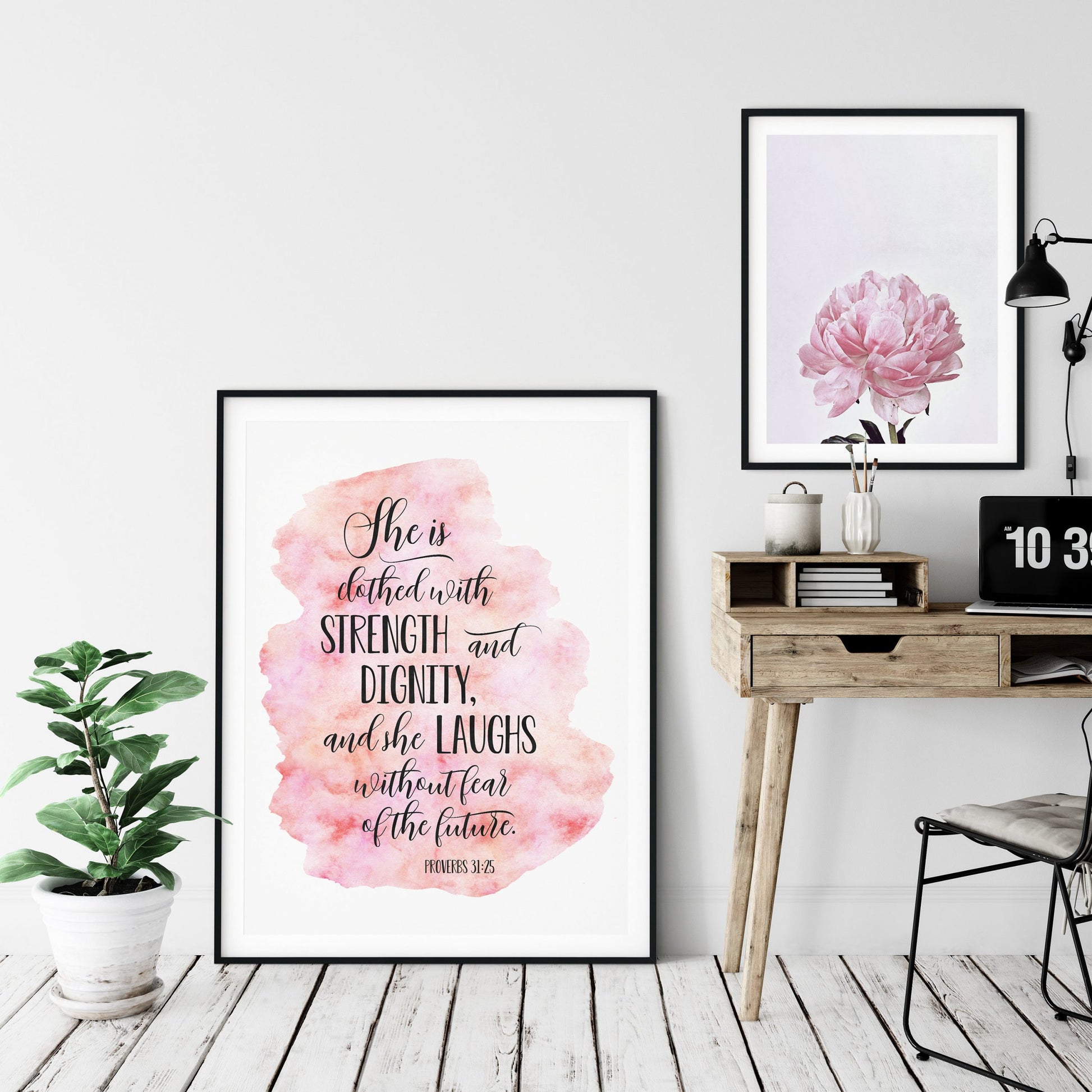 She Is Clothed In Strength And Dignity, Proverbs 31:25, Bible Verse Printable Wall Art
