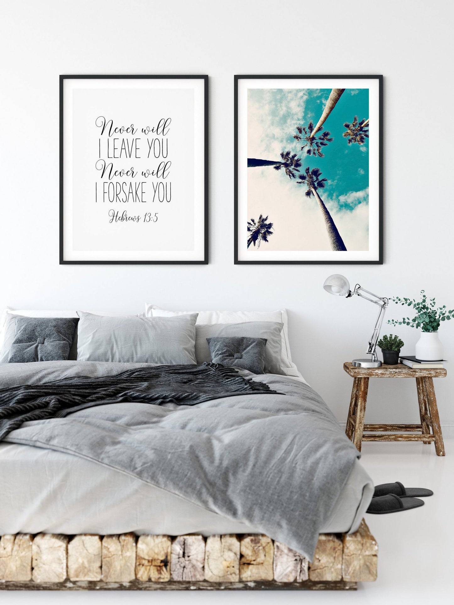 Bible Verse Prints Never Will I Leave You, Hebrews 13:5, Scripture Wall Art, Nursery Bible Verses