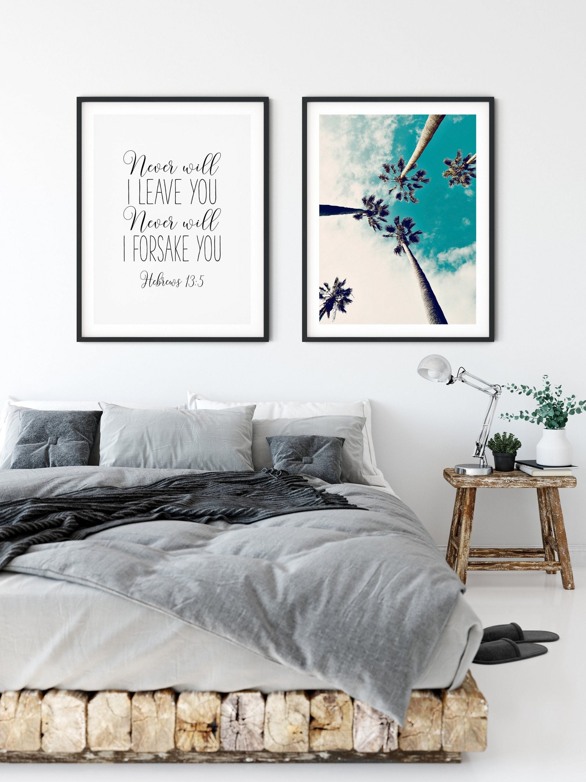 Bible Verse Prints Never Will I Leave You, Hebrews 13:5, Scripture Wall Art, Nursery Bible Verses
