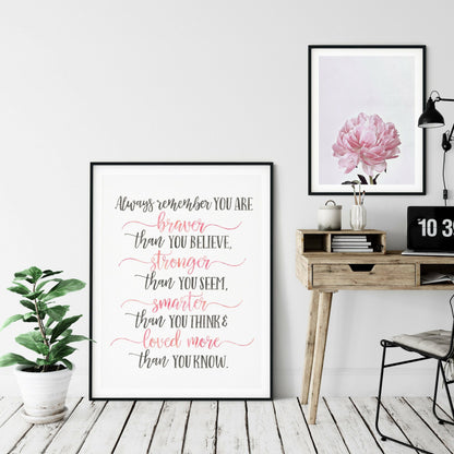 You Are Braver Than You Believe, Inspirational Quotes, Nursery Print Wall Art