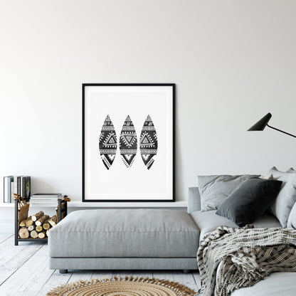 Black White Abstract Art Print Tribal Arrow Watercolor Print Room Wall Art Decor