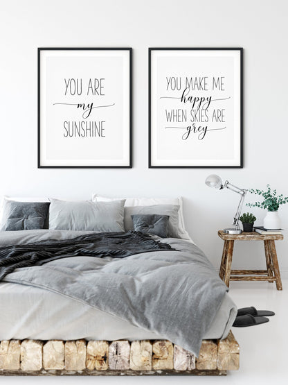 Set of 2, Nursery Prints Set You Are My Sunshine Wall Art, You Make Me Happy Print Art
