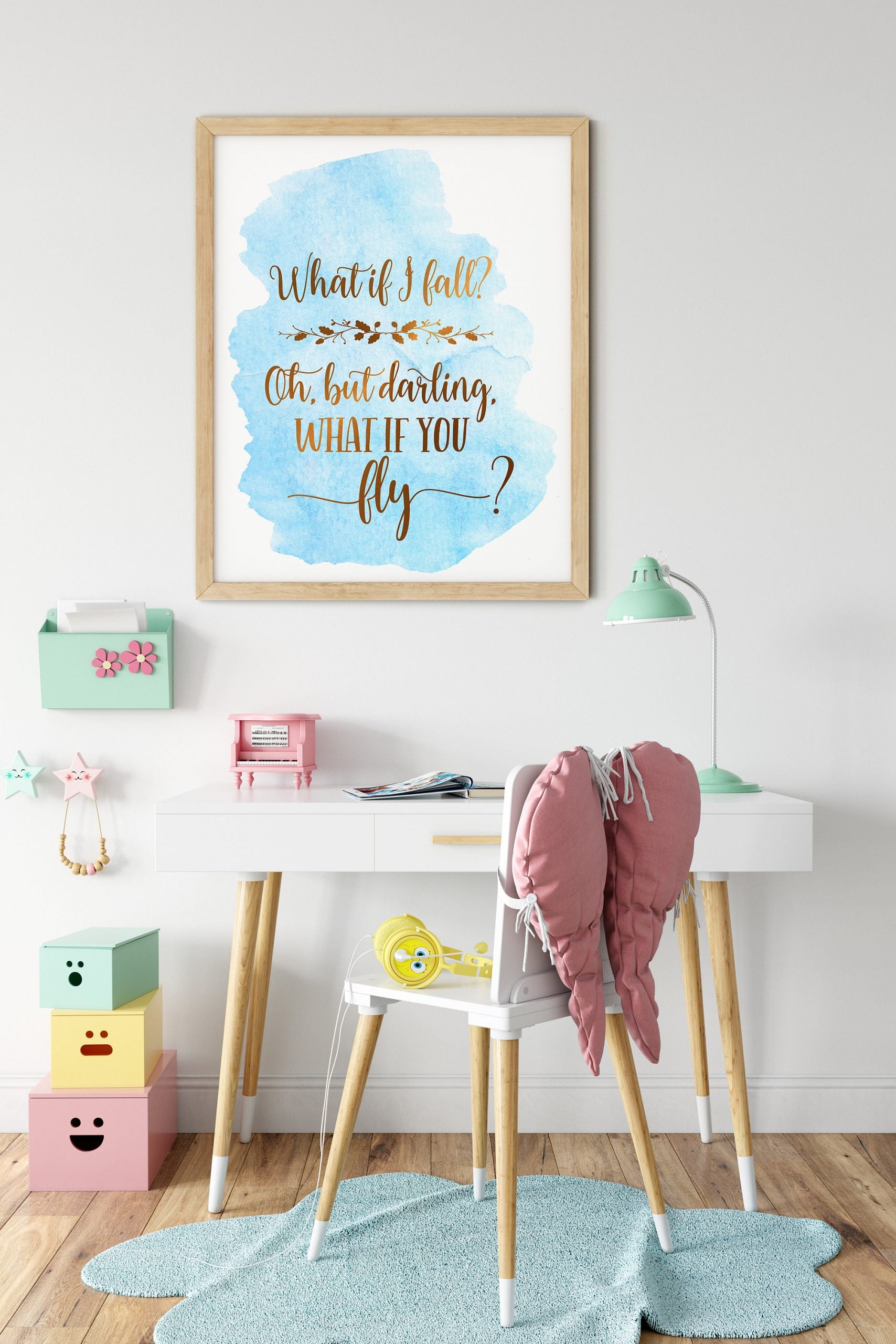 What If I Fall, Nursery Printable Wall Art, Blue Nursery Decor Prints Bedroom