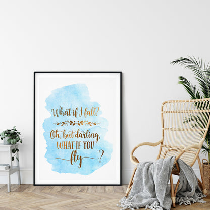What If I Fall, Nursery Printable Wall Art, Blue Nursery Decor Prints Bedroom