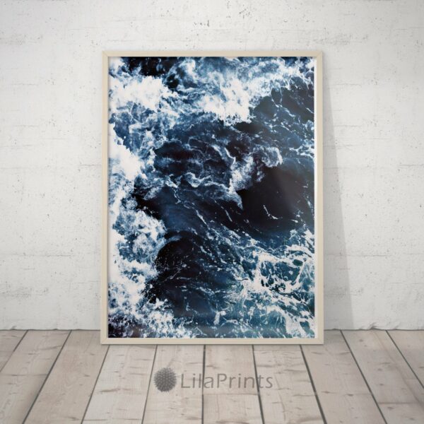 Ocean Photography, Dark Blue Wall Art, Sea Waves Printable, Home Decor Print