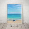Beach Landscape Print, Blue and Gold Abstract Landscape Art, Home Decor Print