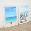 Beach Landscape Print, Blue and Gold Abstract Landscape Art, Home Decor Print