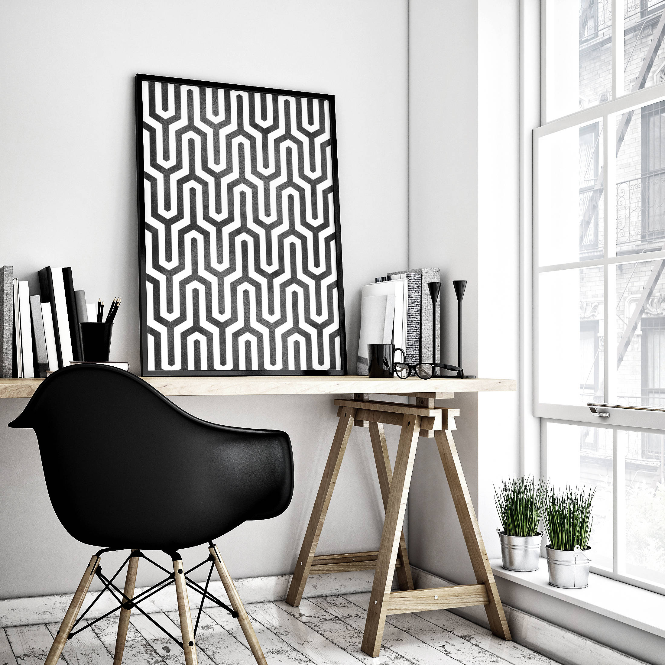 Black and White Geometric Prints Large Print Poster Room Wall Art Decor