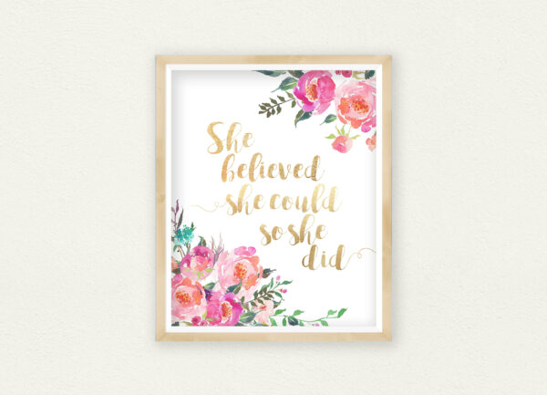 She Believed She Could So She Did Print, Printable Wall Art,Girls Room Decor
