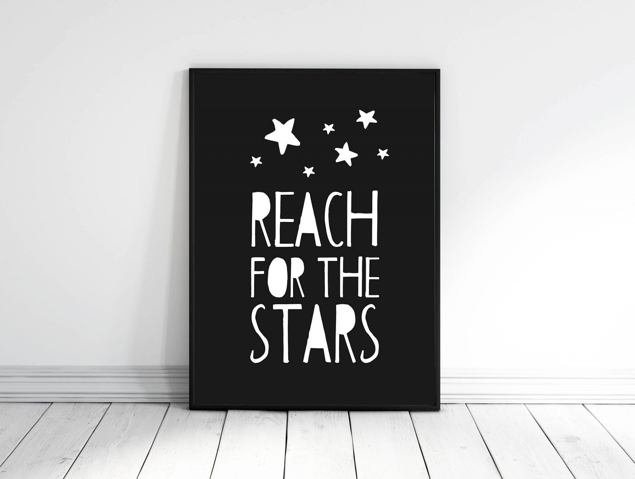 Minimalist Poster Reach for the Stars Print, Black and White Nursery Prints Art