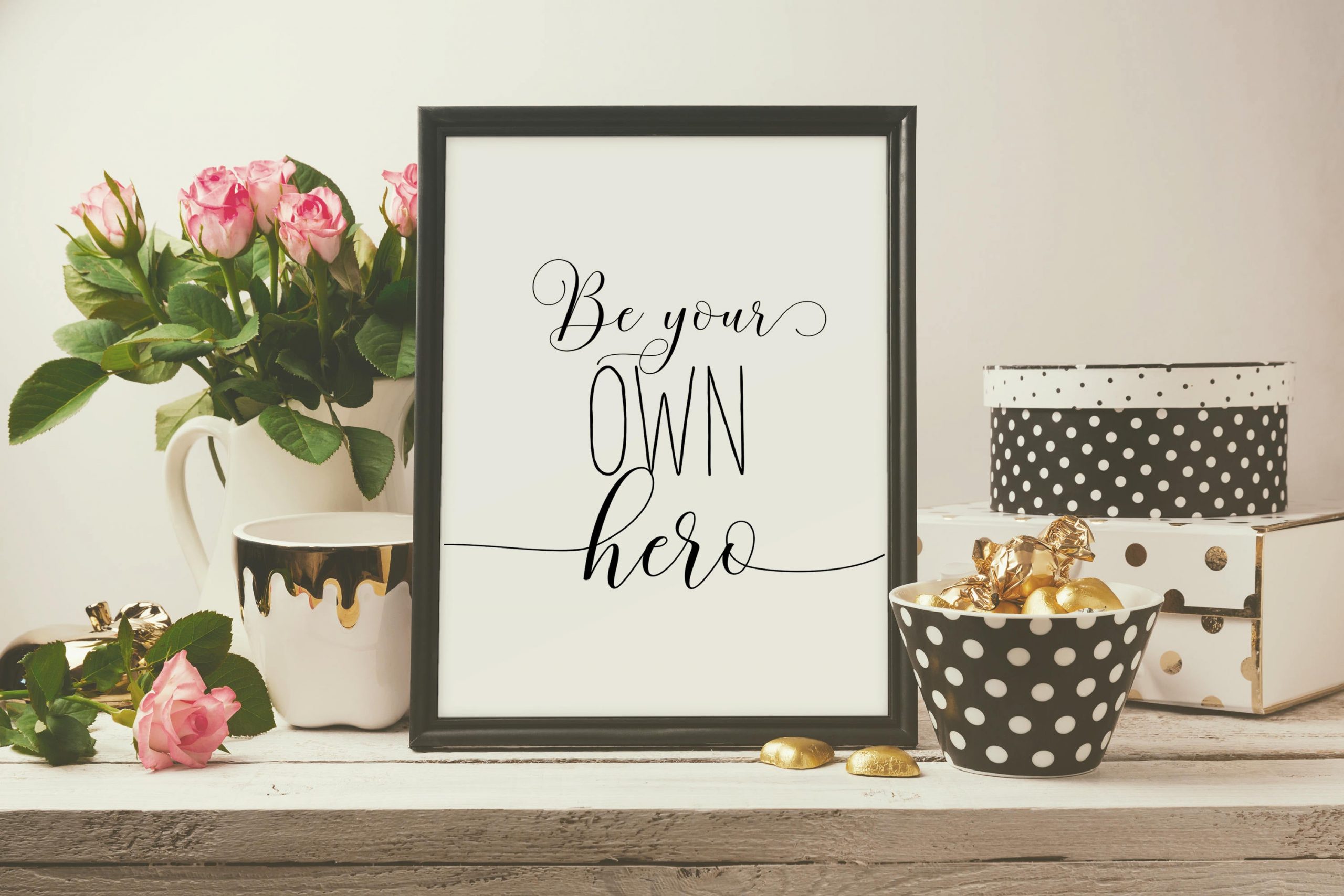Motivational Wall Art Be Your Own Hero, Motivational Quote, Positive Quote