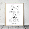 Bible Verse Print, God Is Within Her She Will Not Fall, Psalm 46:5, Bible Nursery Decor Wall Art