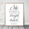 She Is Clothed In Strength And Dignity, Proverbs 31:25, Scripture Print, Bible Verse Print Wall Art