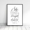 She Is Clothed In Strength And Dignity, Proverbs 31:25, Scripture Print, Bible Verse Print Wall Art