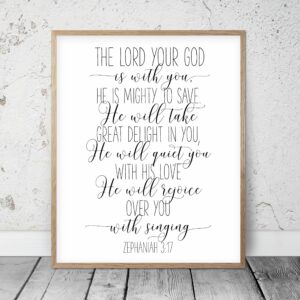 Bible Verse Wall Art The Lord your God is with you Zephaniah 3:17 Faith Quotes